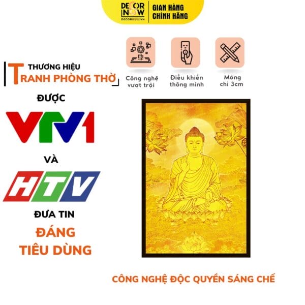 Tranh Trúc Chỉ In Đứng Phật Họa Tiết Hoa Sen DECORNOW DCN-TC511